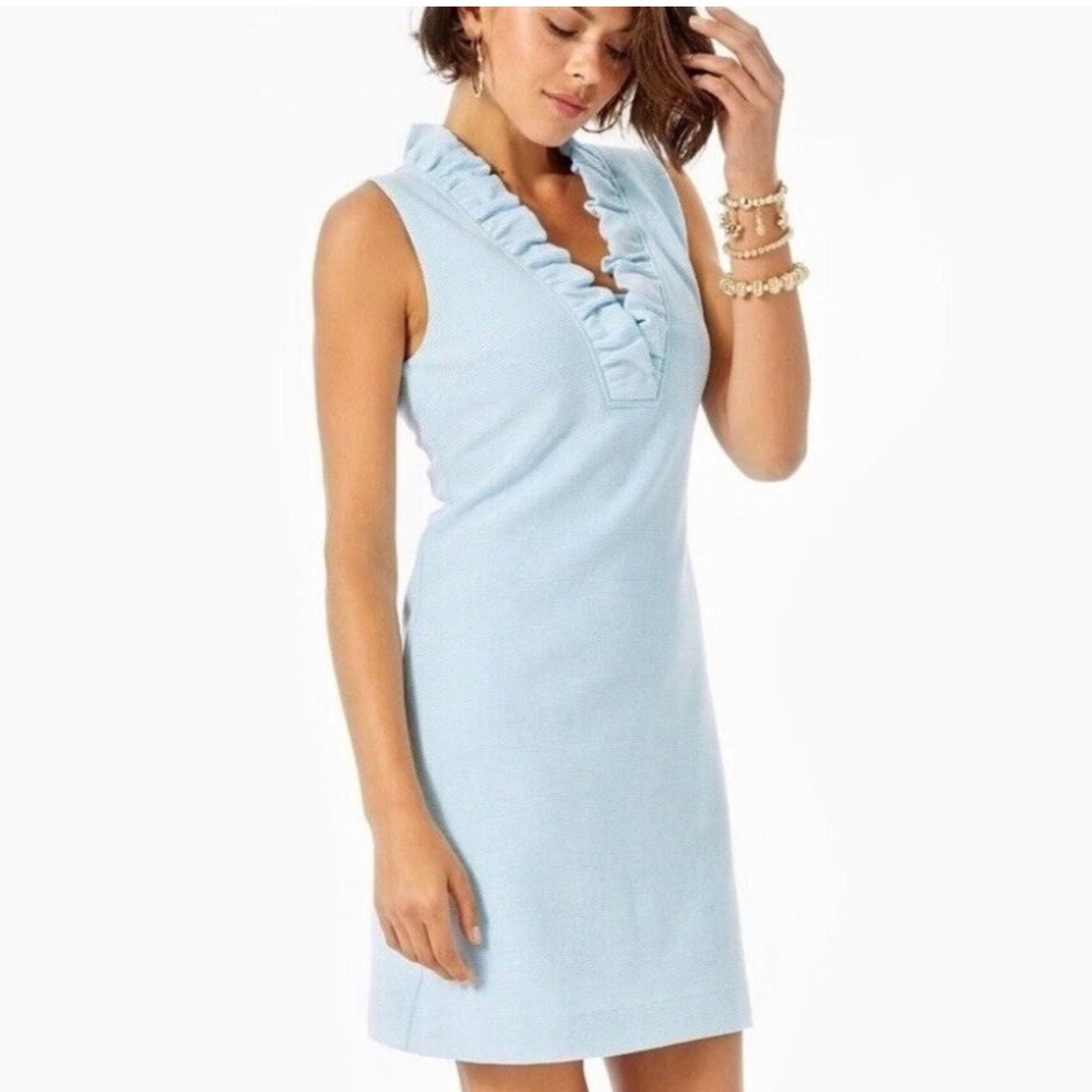 Lilly Pulitzer size L Tisbury shift dress succulent blue- lucky catch strip